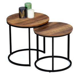 Lot De 2 Tables Basses Gigognes Hawkins Rondes 40/45 Effet Vieilli Design Industriel