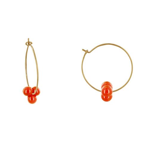 Les Poulettes Bijoux - Boucles D'oreilles Créoles Laiton Fermée Et Bouquet De Perles De Verre