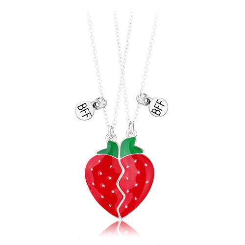 2pcs/Set Charme Bff Amitié Fraise Couple Collier Pendentif Coeur Magnétique