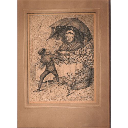 Peinture Aquarelle Originale Léon Mias 1952 Le Petit Voleur