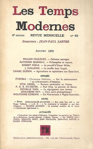 Les Temps Modernes N° 63 Janvier 1951