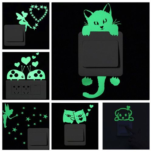 Autocollant Interrupteur Lumineux De Dessin Animé, Sparadrap Mural, Lueur Dans La Nuit, Décor De Maison, Adhésif De Décoration Pour Chambre D'enfant, Fresque En Forme De Chat Fée Lune Étoile
