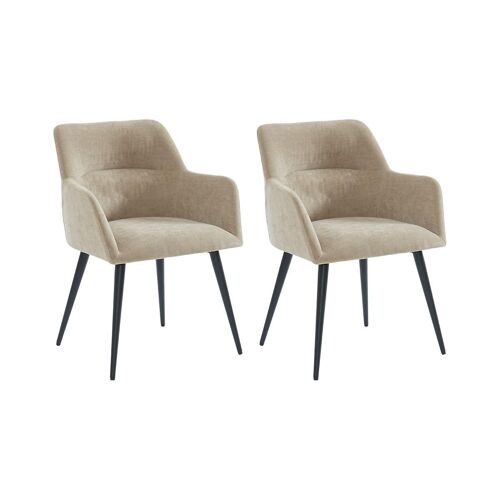 Lot de 2 chaises - Avec accoudoirs - Tissu et métal - Beige - HEKA