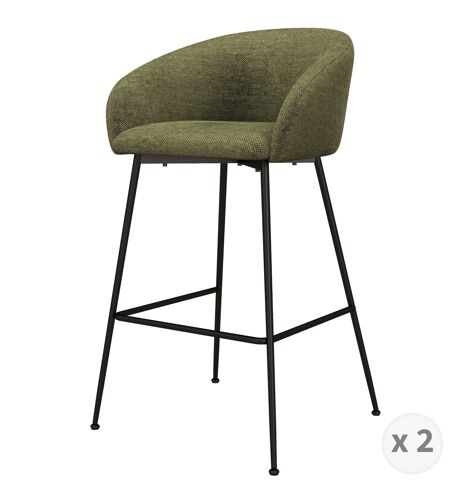 CHLOE-Fauteuil de bar en tissu Luxury Kaki et métal noir (x2)