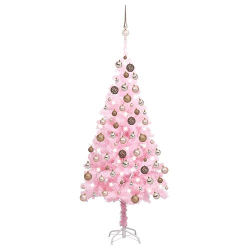 vidaXL Arbre de Noël artificiel avec LED et boules Rose 180 cm PVC