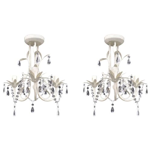 Vidaxl Lustres Suspendus À Cristaux 2 Pcs Blanc Élégant