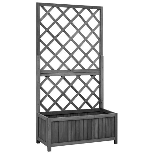 Jardinière Treillis En Sapin Massif Noir 70x30x135 Cm Avec Bac À Fleurs Plantes Grimpantes