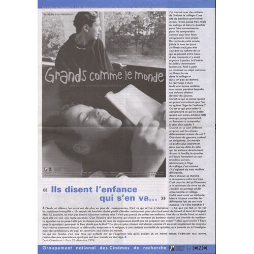 Grands Comme Le Monde - Synopsis Dépliant Du Documentaire Réalisé Par Denis Gheerbrant - 1999