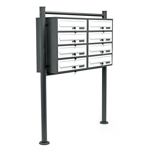 Bloc 8 Boites Lettres Pied Support 2x4 Compartiment Superposé Acier Galvanisé Anthracite Et Blanc Helloshop26 16_0000050