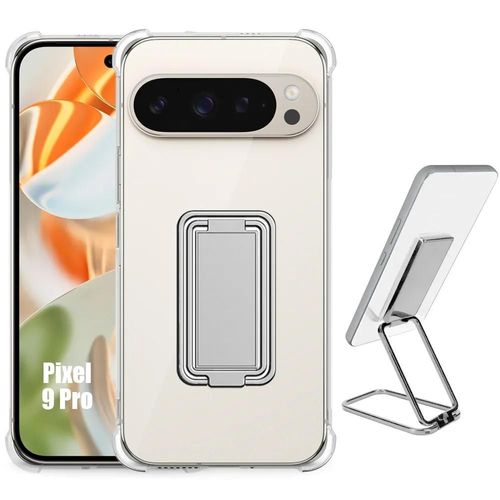 Coque Pour Google Pixel 9 Pro - Silicone Ultra Slim Antichoc Avec Support Réglable Métal Argenté - E.F.Connection