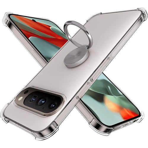 Coque Silicone Transparente Pour Google Pixel 9 Pro, Avec Support À Anneau Rotatif Argenté - E.F.Connection