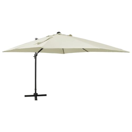 vidaXL Parasol déporté avec mât et lumières LED Sable 300 cm