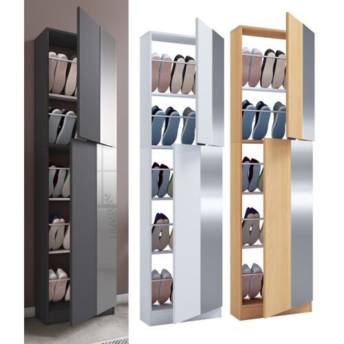 VCM Armoire à chaussures en bois Commode à chaussures Étagère à chaussures Support à chaussures Fulasi XL Miroir