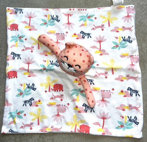 Doudou Léopard Inextenso Auchan Blanc Rose Palmiers Zèbres Toucans Jouet Naissance Peluche Tropical 