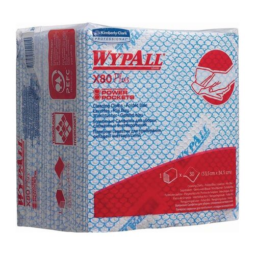Torchon WYPALL X80 19139 L350xl340env. mm bleu 1 couche plié en quarts 8 sachet
