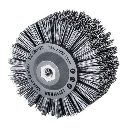 Brosse plate D. 140 mm M14 SiC poils de pon?. granulation 80 60 mm 2500 min-? LESSMANN