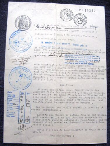 1949 Assignation Comparaitre Tribunal Villeurbanne Rhone Requête Grands Parents
