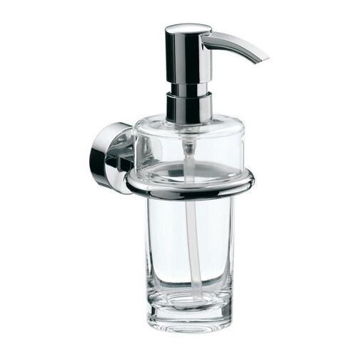 Distributeur de savon liquide RONDO 2 récipient verre cristal clair, pompe doseuse chrome
