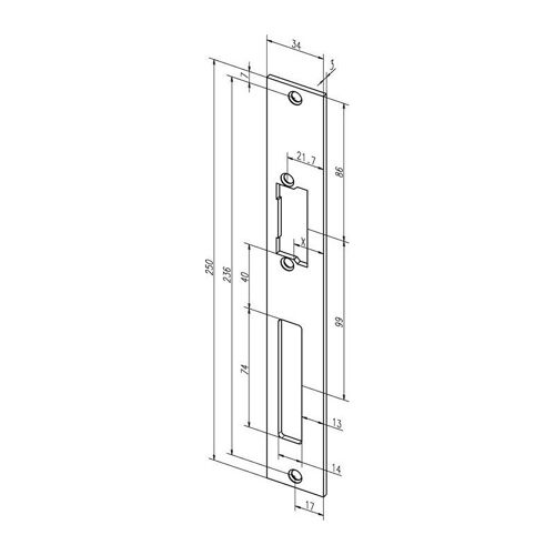 Plaque de frappe plate 94A inox ma Rect.B.34xL.250mm DIN Gauche/droit ASSA ABLOY
