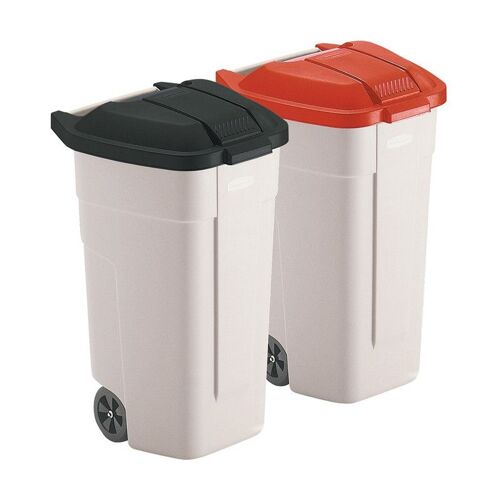 Conteneur carré H860xl560xP520 mm beige 100 l couleur de couvercle rouge avec ro