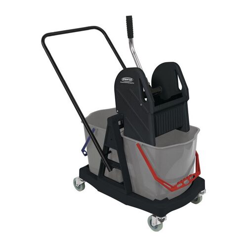 Chariot de nettoyage seaux de 2 x 17 l, presse plastique avec poignée poussoir en métal SPRINTUS