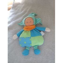 Doudou Poupee Corolle Bleue Et Vert Poupon A Pois Bleu Et Vert Grelot Foulard Orange 2005