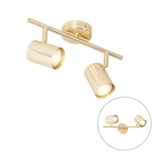 Qazqa Moderne Plafonnier Moderne Laiton 2 Ampoules Lumières Orientable - Jeana Acier Doré/Laiton Oblongue / Luminaire / Lumiere / Éclairage / Intérieur / Salon / Cuisine Gu10 Max. 2 X 35 Watt
