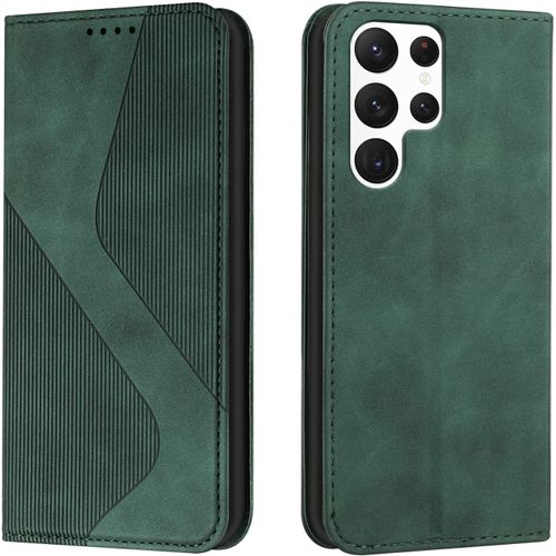 Coque pour Samsung Galaxy S23 Ultra, Etui Samsung Galaxy S23 Ultra Cuir, Housse en Cuir Portefeuille Housse avec Magn¿¿tique Flip ¿¿tui ¿¿ Rabat Case Etui Samsung Galaxy S23 Ultra (Vert)