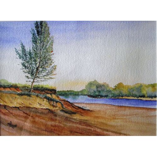 Aquarelle Originale De M.Perrot.Bord De Loire