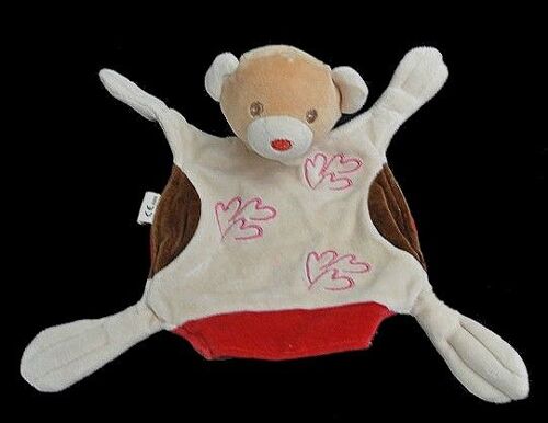 Doudou Peluche Ours Bestever Marionnette Beige Marron Rouge