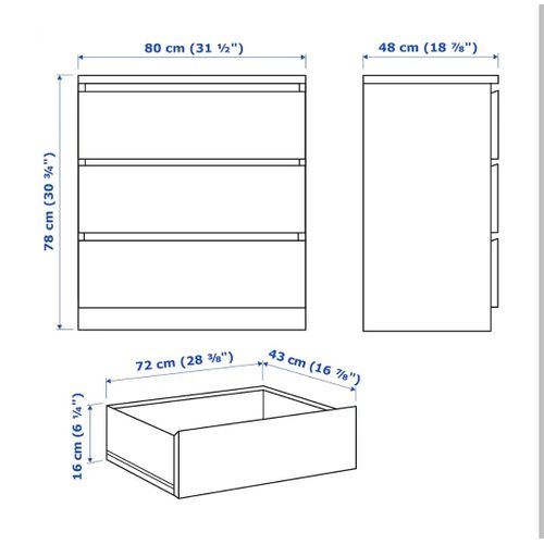 Commode Malm Ikea 3 Tiroirs