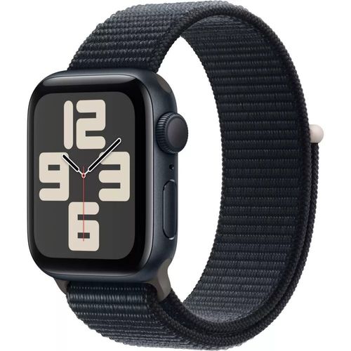 Apple Watch SE GPS + Cellular (2024) 44 mm Aluminium Minuit Bracelet Sport Texitle Encre Violette