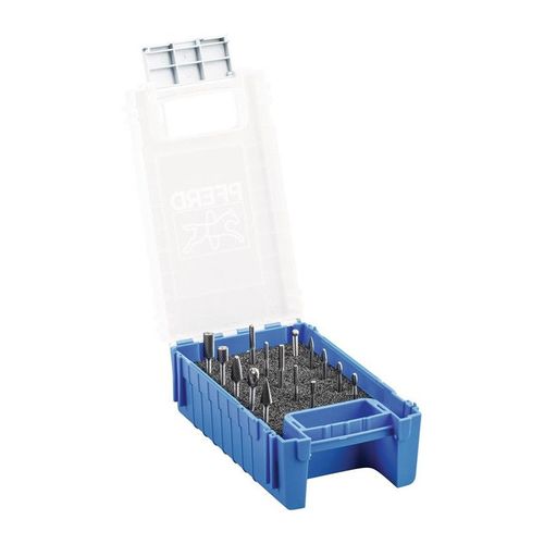Jeu de micro-fraises sur tige D. de la tige 3 mm 15 pièces carbure engrènement 5 coffret en plastique PFERD