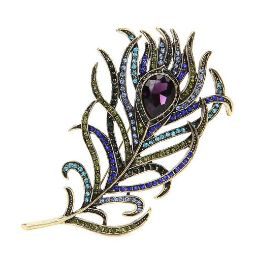 Exquis Plume De Paon Émail Épingles Bijoux Plaqué Or Pour Broche Strass