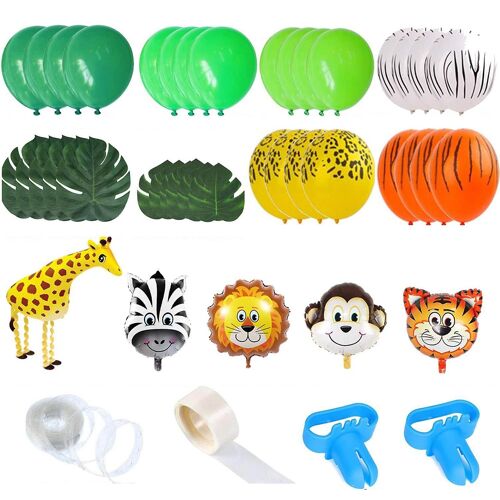 Jungle Wild Animal Theme Party Balloon Garland Kit 151 Pack With Animal Balloons And For Palm Leaves For Kids Boys Birth