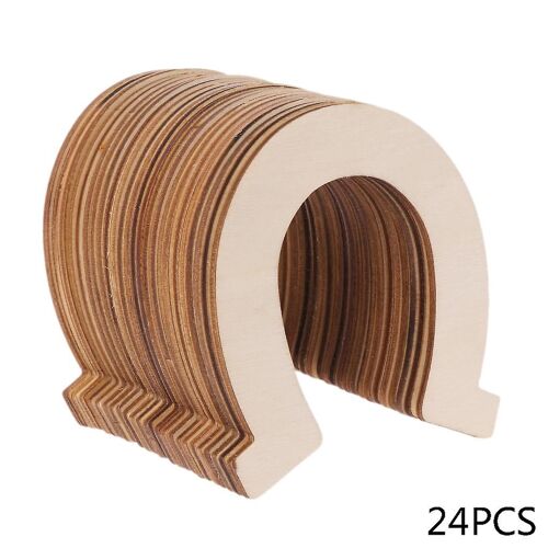 24pcs Wooden Laser Cutting Diy Unpainted Horseshoe Unfinished Chip For Scrapbook