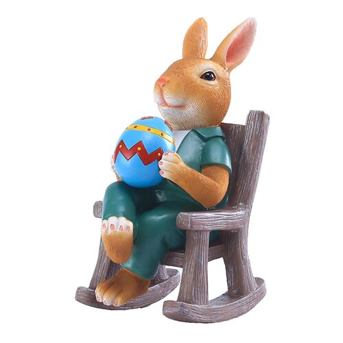 Easter Eggs Bunny Rocking Chair Decorations Resin Figurines Rabbit Statue Tabletopper Accessories For Party Home