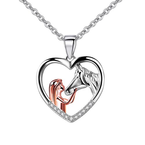 Personnalisé Horse Girl Collier Coeur Charme Pendentif Cadeaux Pour Amoureux Des Chevaux