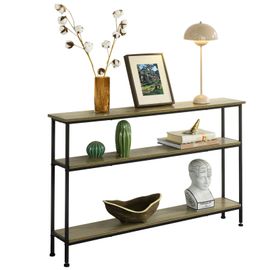 Sobuy Fsb49-Pz Table Console Table DEntrée Buffet Bout De Canapé Table D'appoint Avec 3 Étagères De Rangement  L120 X P20 X H77 Cm, Cadre En Fer, Style Industriel