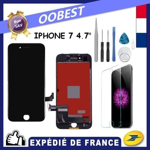 Écran Lcd Pour Iphone 7 Noir Avec Vitre Tactile Sur Chassis Outils Verre Trempe