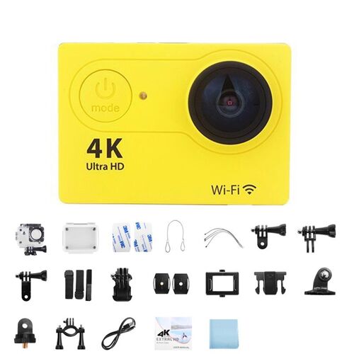 Caméra d'action 4K Ultra HD 1080P/30fps WiFi 2.0quot; 170D caméras d'enregistrement vidéo sous-marines étanches pour casque Cam Go Sports Pro, jaune - sans carte