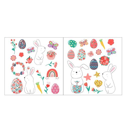 2pcs Happy Easter Décorations Fenêtre Clings Fleurs Lapin Oeufs Wall Sticker Verre Statique Décalcomanies Décoration de la maison