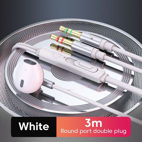 3m-White Écouteurs intra-auriculaires filaires, 3M/2M, 3.5mm, Microphone Audio, double prise, pour ordinateur de bureau, casque de Gamer ""Nipseyteko""