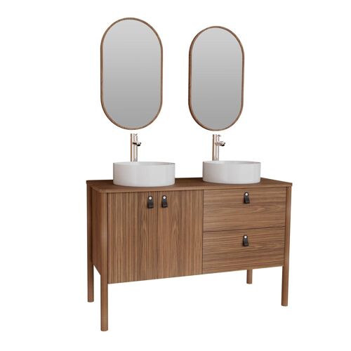 Meuble Double Vasque Effet Noyer Avec Vasque, Robinet Et Miroir