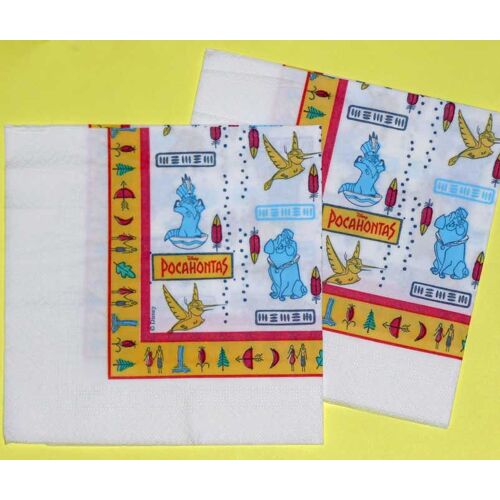 Lot 2 Serviettes En Papier Pocahontas Meeko Raton Laveur Flit Oiseau Colibri Percy  Chien Plumes Style Indien Rare Disney 33x33cm