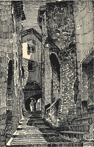 Lithographie Signé Par Jehan Brocard Représentant La Rue Du Château À Roquebrune