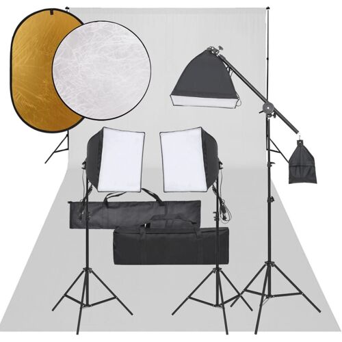 vidaXL Kit de studio photo avec éclairage toile de fond et réflecteur