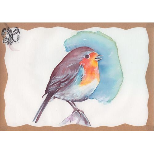Peinture Originale Aquarelle Oiseau Rocher Etang Nature Paysage Pg98 Bird Paint