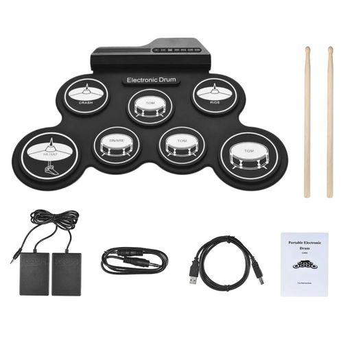 Ensemble De Batterie Électronique Pliable,Batterie De Musique,Batterie D'entraînement Portable,Pad Usb,Kit De Batterie En Silicone - Type Drum With Icons