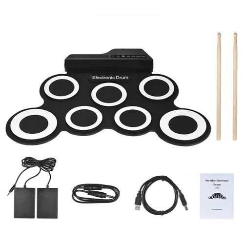 Ensemble De Batterie Électronique Pliable,Batterie De Musique,Batterie D'entraînement Portable,Pad Usb,Kit De Batterie En Silicone - Type White Drum